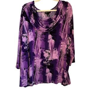 Maggie Barnes Womens Size 3X Purple Stretchy Cowl Neck Tunic Top Career Work